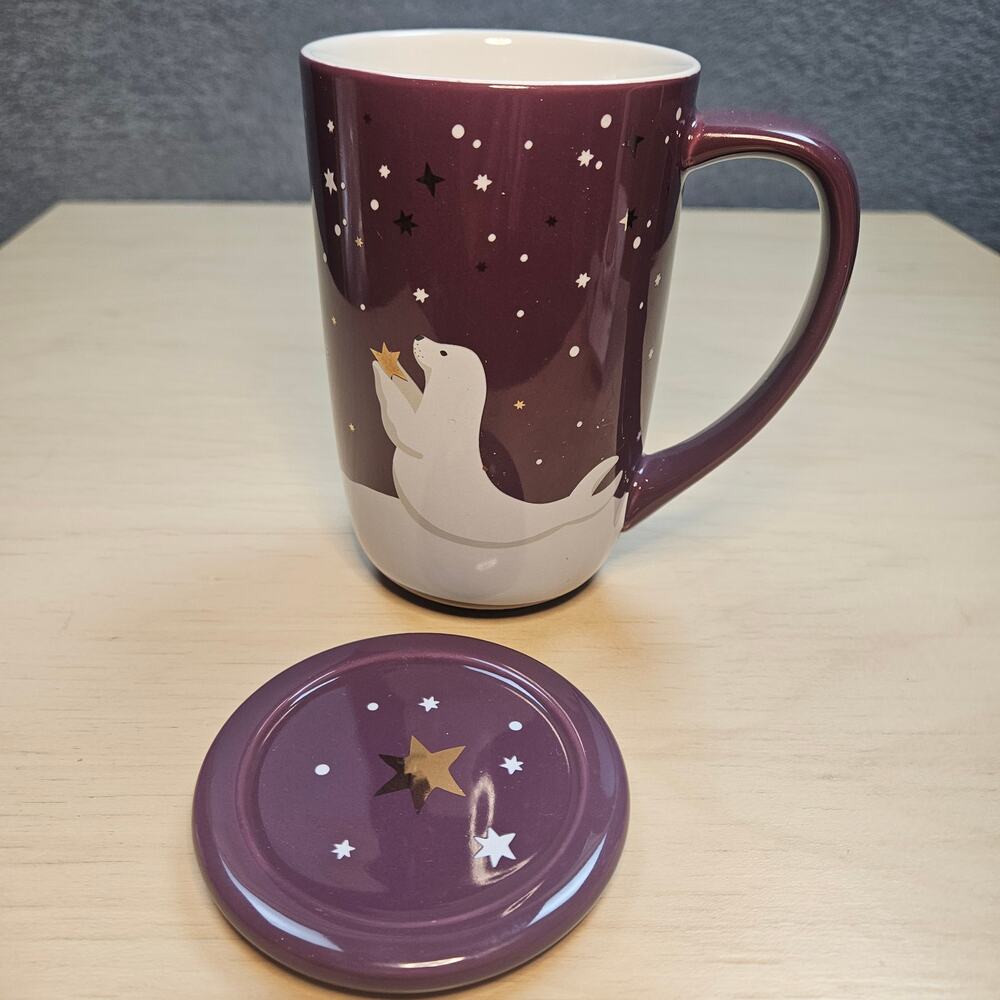 Christmas DAVIDsTEA Coffee Or Tea Mug with Top For Steeping Seals Wold Stars